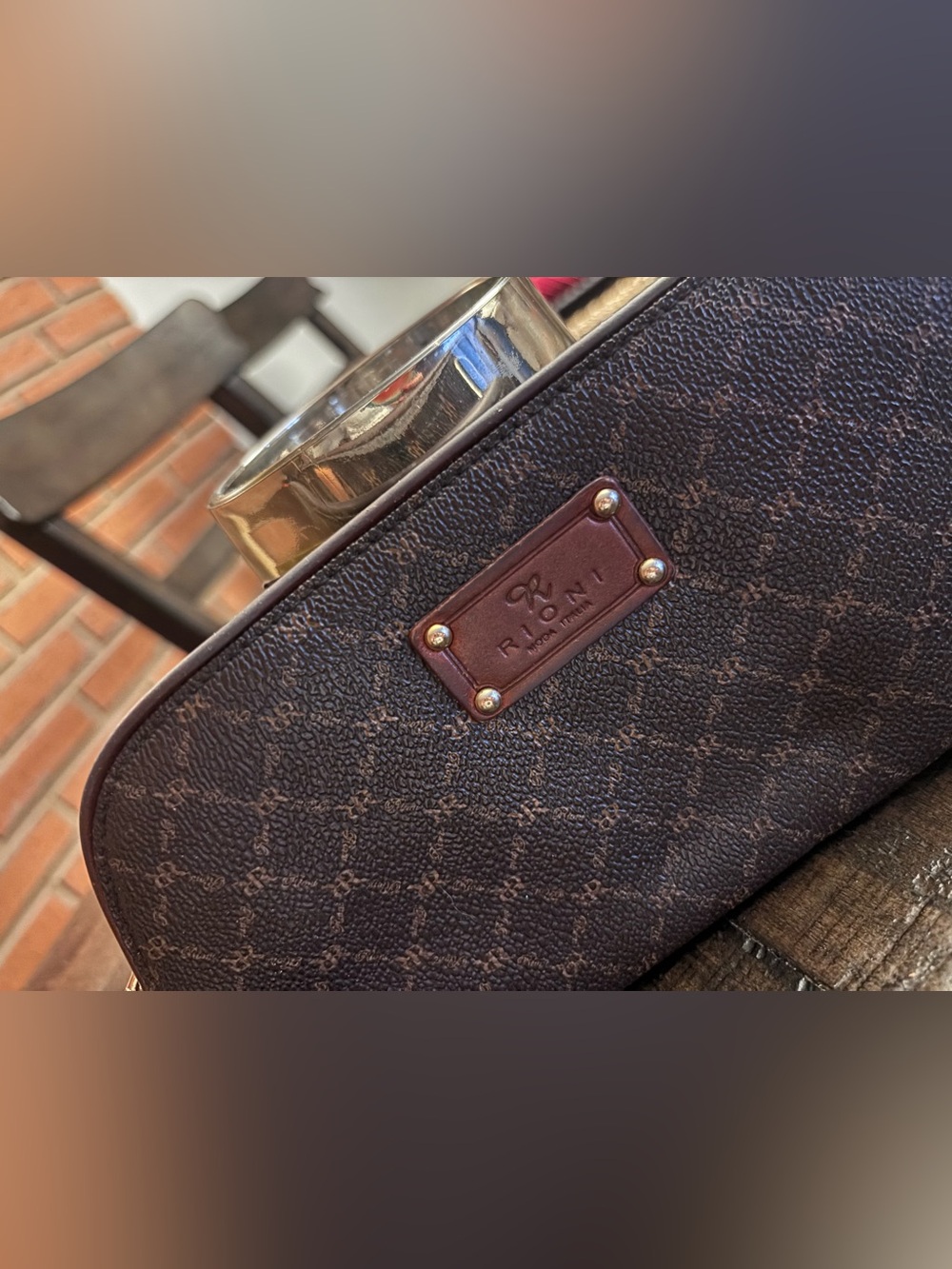 Rioni Dark Brown Monogram wristlet Bag
